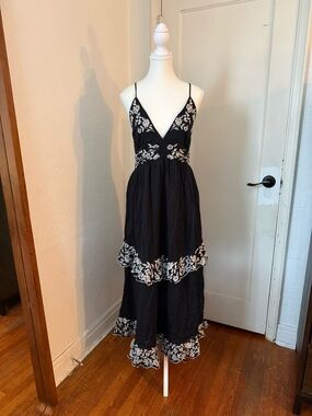 Abercrombie & Fitch Black Maxi Dress with White Embroidered Trim
